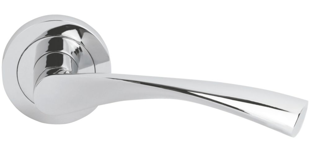 Image of Smith & Locke Bude Fire Rated Lever on Rose Door Handles Pair Polished Chrome 