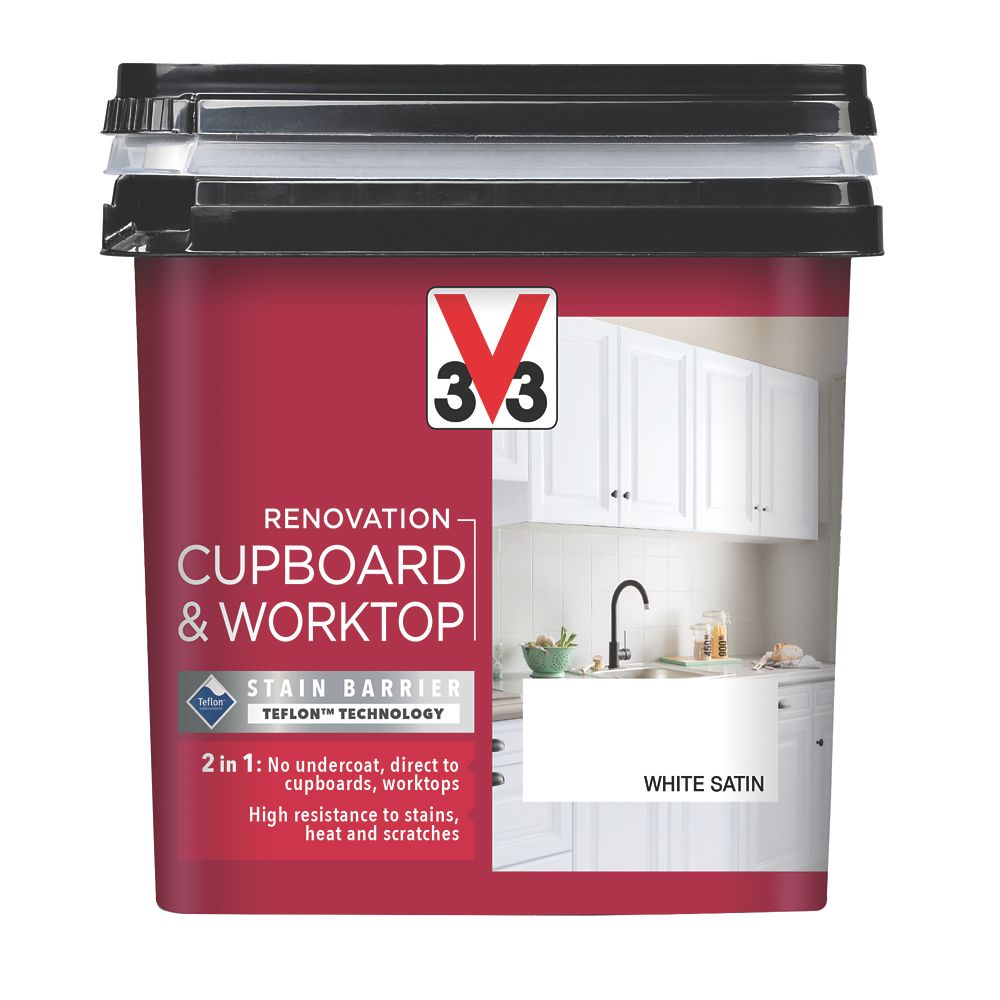 Image of V33 Renovation Cupboard & Worktop Paint Satin White 750ml 