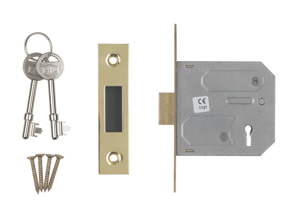 Image of Smith & Locke Fire Rated 3 Lever Electric Brass 3-Lever Mortice Deadlock 76mm Case - 57mm Backset 