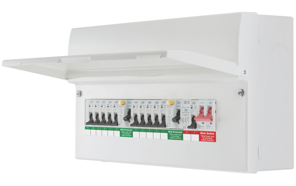Image of British General Fortress 19-Module 10-Way Populated High Integrity Dual RCD Consumer Unit with SPD 