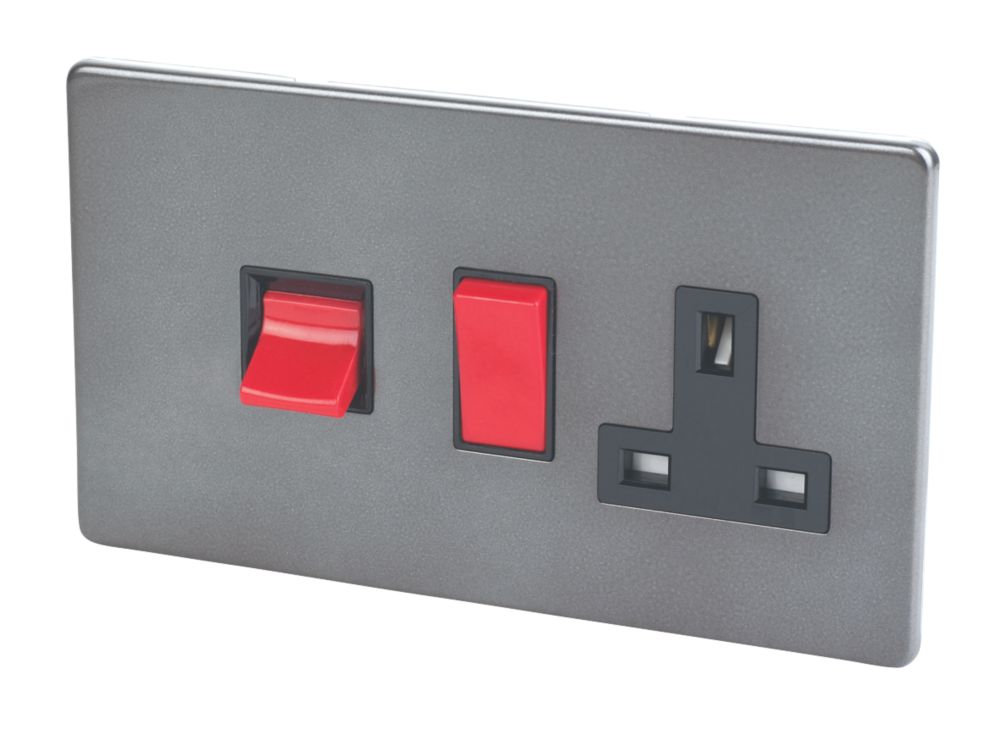 Image of Varilight 45AX 2-Gang DP Cooker Switch & 13A DP Switched Socket Slate Grey with Black Inserts 