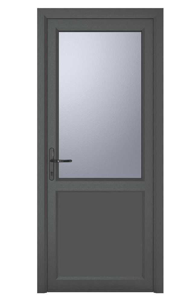 Image of Crystal 1-Panel 1-Obscure Light Right-Hand Opening Anthracite Grey uPVC Back Door 2090mm x 920mm 
