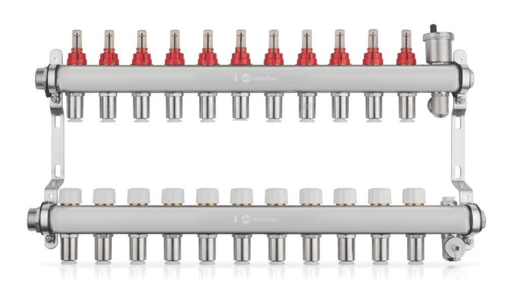 Image of JG Underfloor 11 Port Underfloor Heating Manifold Brushed Steel 