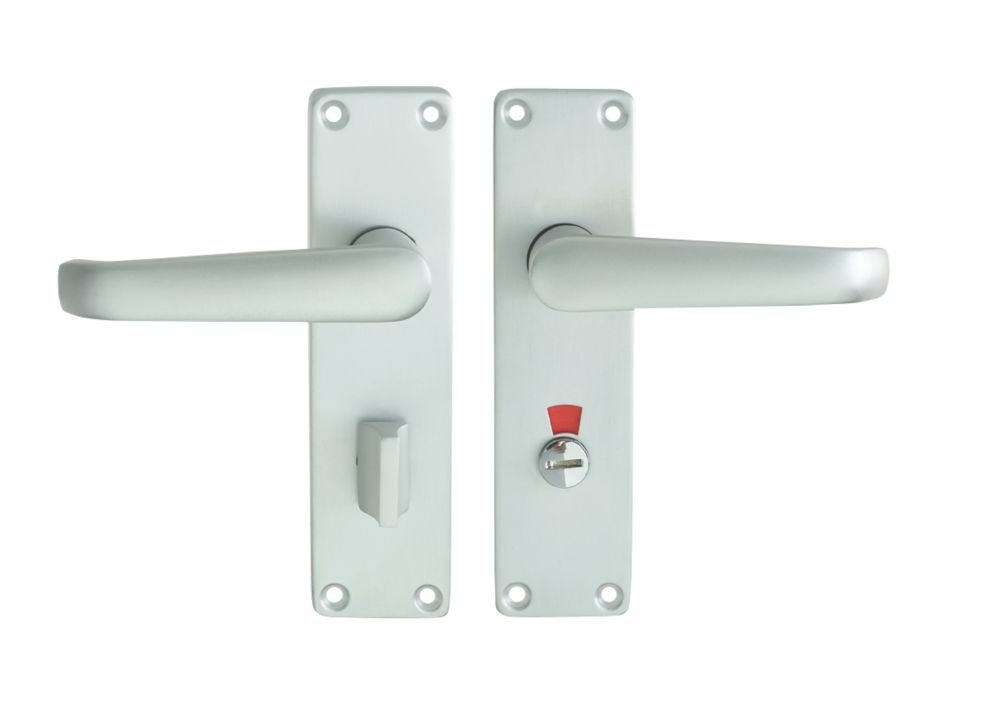 Image of Union Swallow Bathroom Door Handle LH Pair Satin Aluminium 
