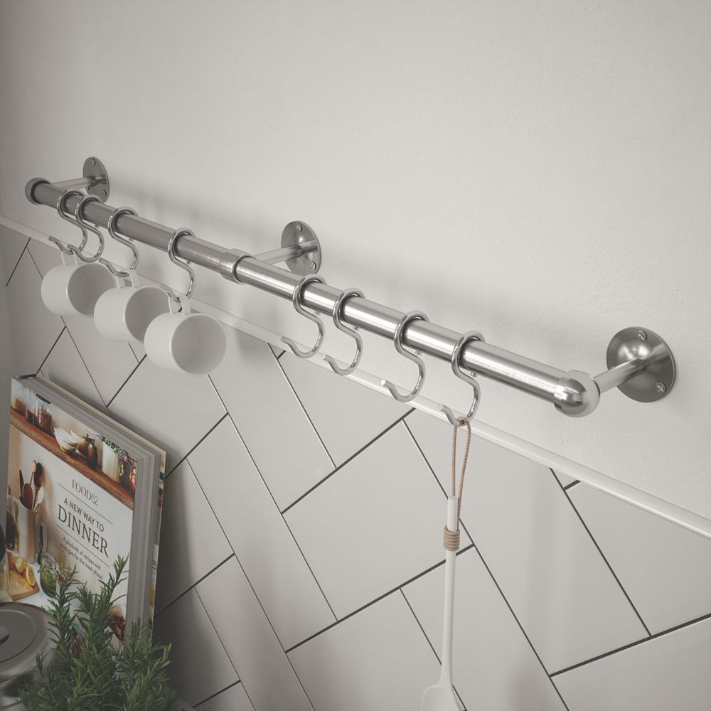 Image of Rothley 6-Hook Utensil Rail Kit Brushed Nickel 600mm 