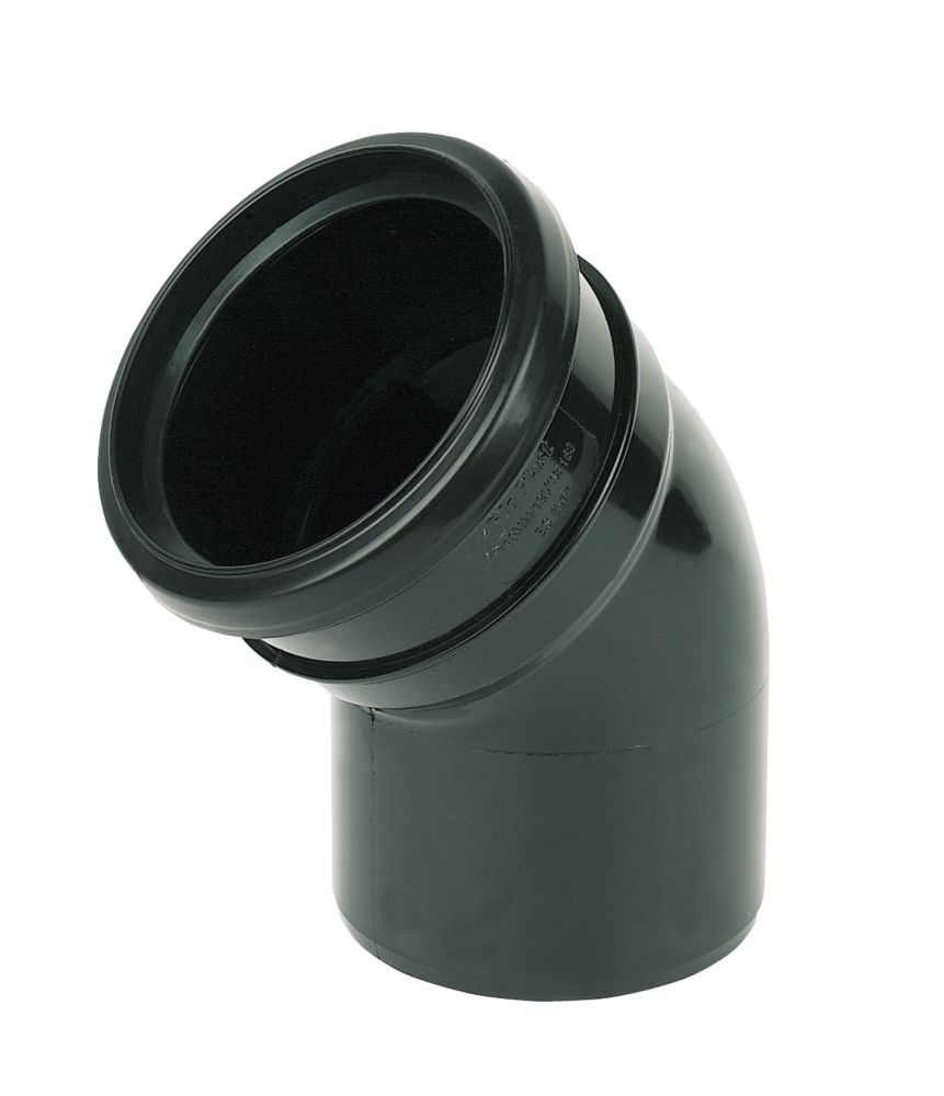 Image of FloPlast Push-Fit 135Â° Single Socket Bend Black 110mm 