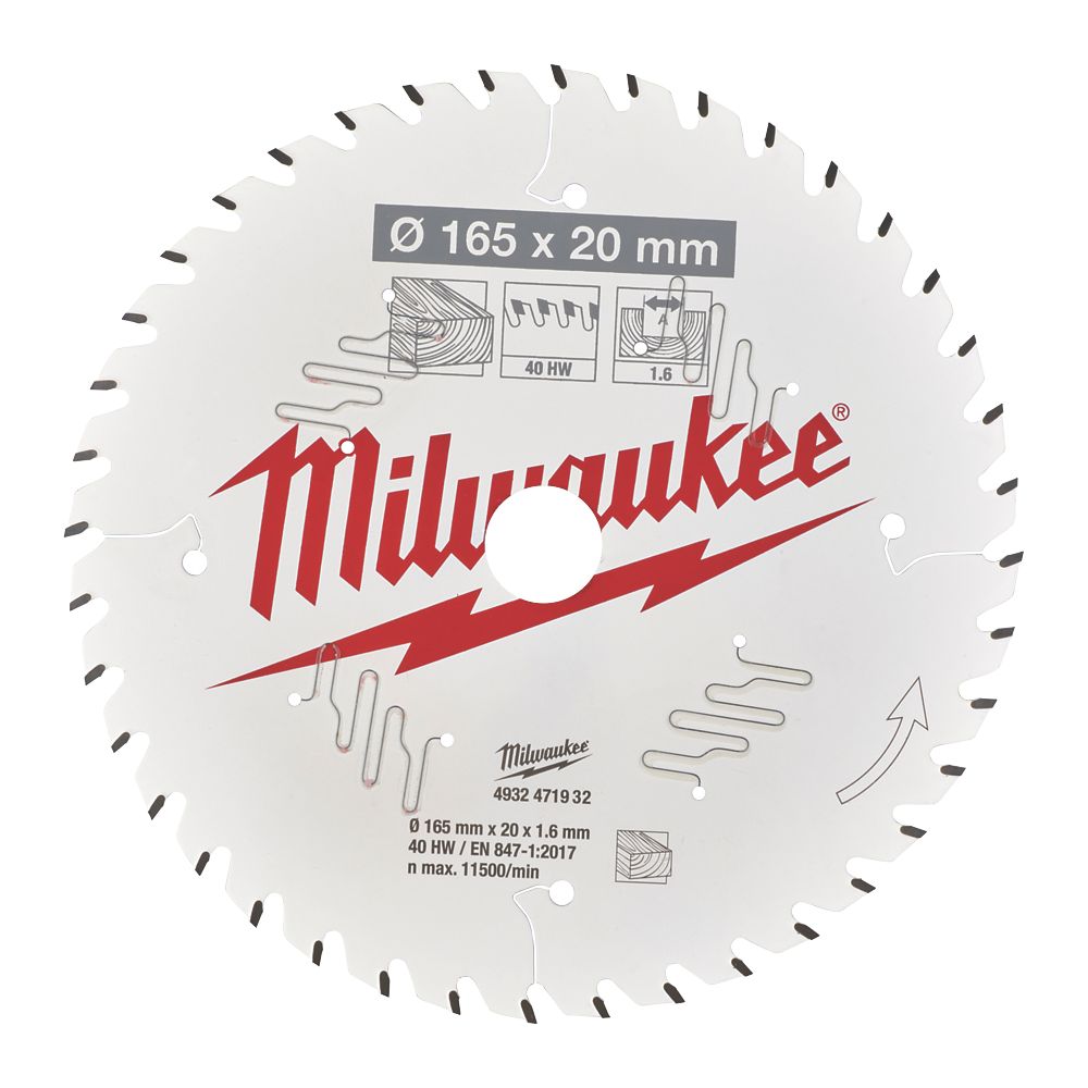 Image of Milwaukee Wood Circular Saw Blade 165mm x 20mm 40T 
