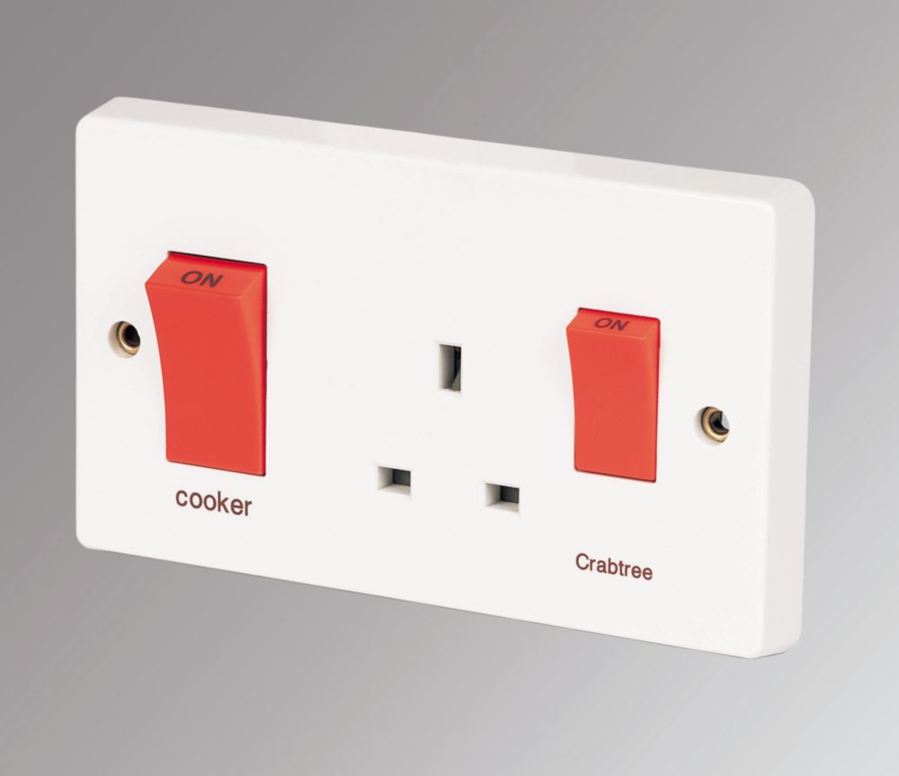 Image of Crabtree Capital 45 A & 13A 2-Gang DP Cooker Switch & 13A DP Switched Socket White 