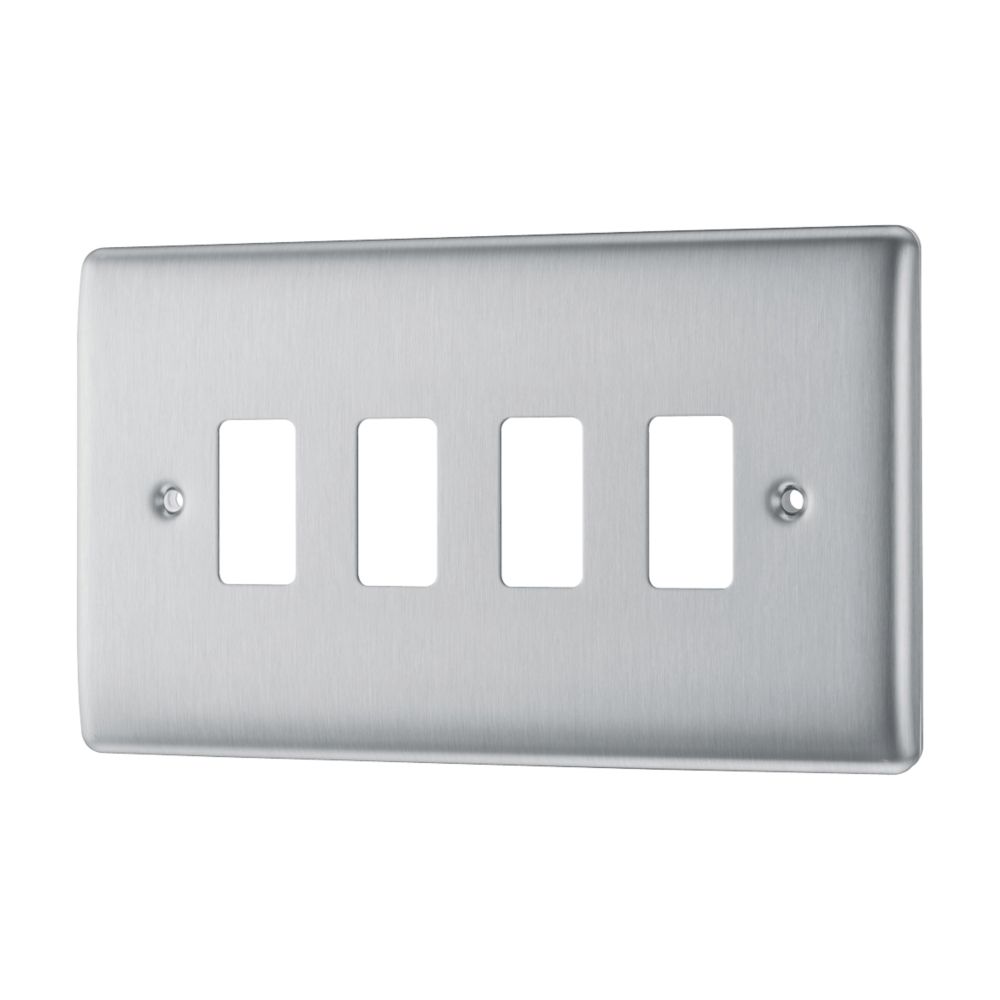 Image of British General Nexus Grid 4-Module Grid Faceplate Brushed Steel 