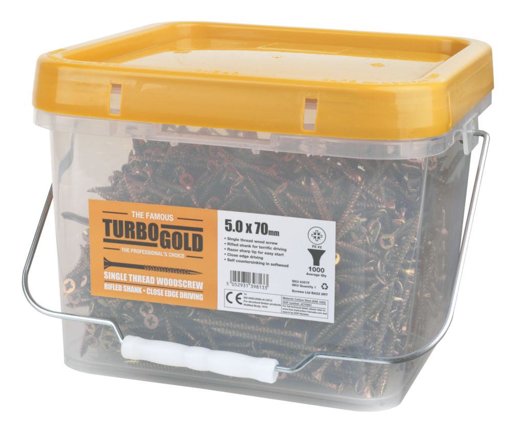 Image of TurboGold PZ Double-Countersunk Multipurpose Screws 5mm x 70mm 1000 Pack 