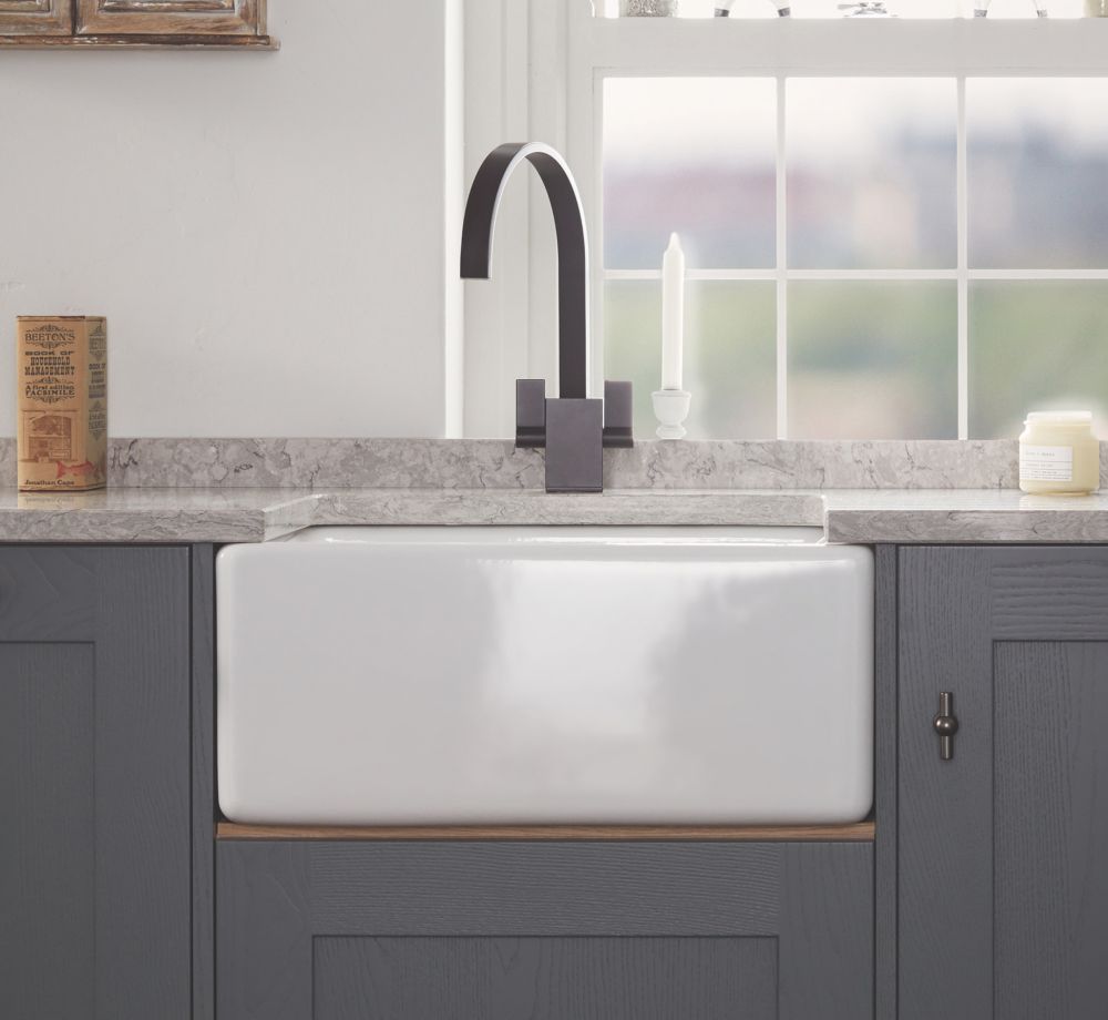 Image of Abode 1 Bowl Fireclay Ceramic Kitchen Sink White 595mm x 455mm x 277mm 