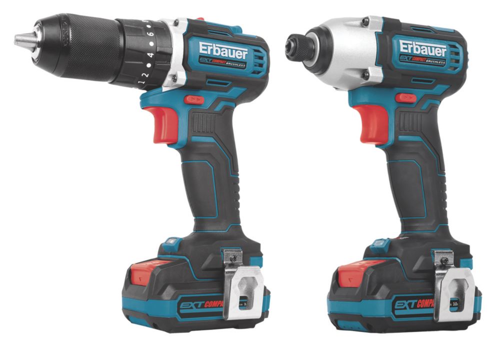 Image of Erbauer ECD12-Li-2/EID12-Li-2 12V 2 x 3.0Ah Li-Ion EXT Brushless Cordless Combi Drill & Impact Driver Twin Kit 
