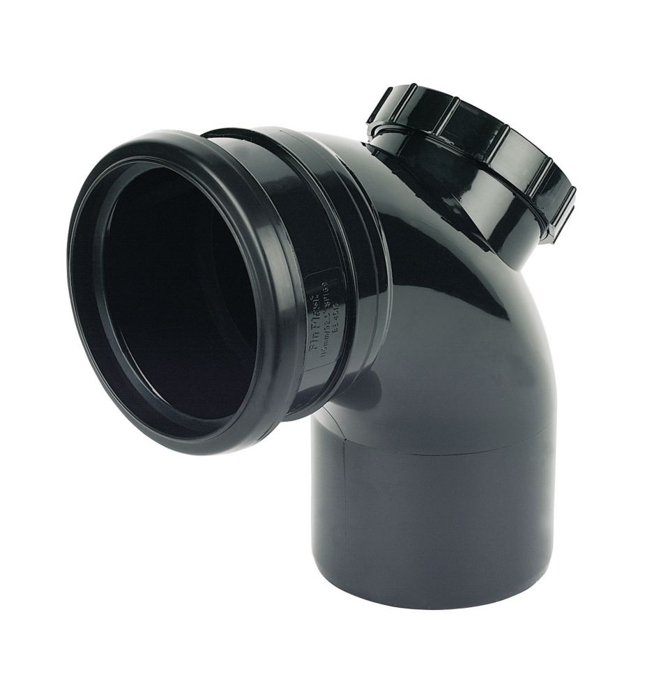 Image of FloPlast Push-Fit -Boss 92.5Â° Single Socket Access Bend Black 110mm 