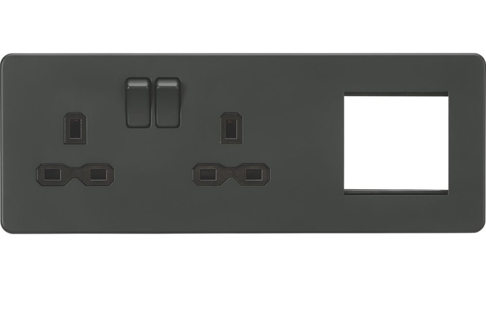 Image of Knightsbridge 13A 2-Gang DP Combination Plate Anthracite with Black Inserts 