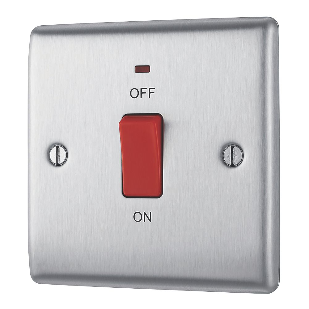 Image of British General Nexus Metal 45A 1-Gang DP Cooker Switch Brushed Steel with LED 