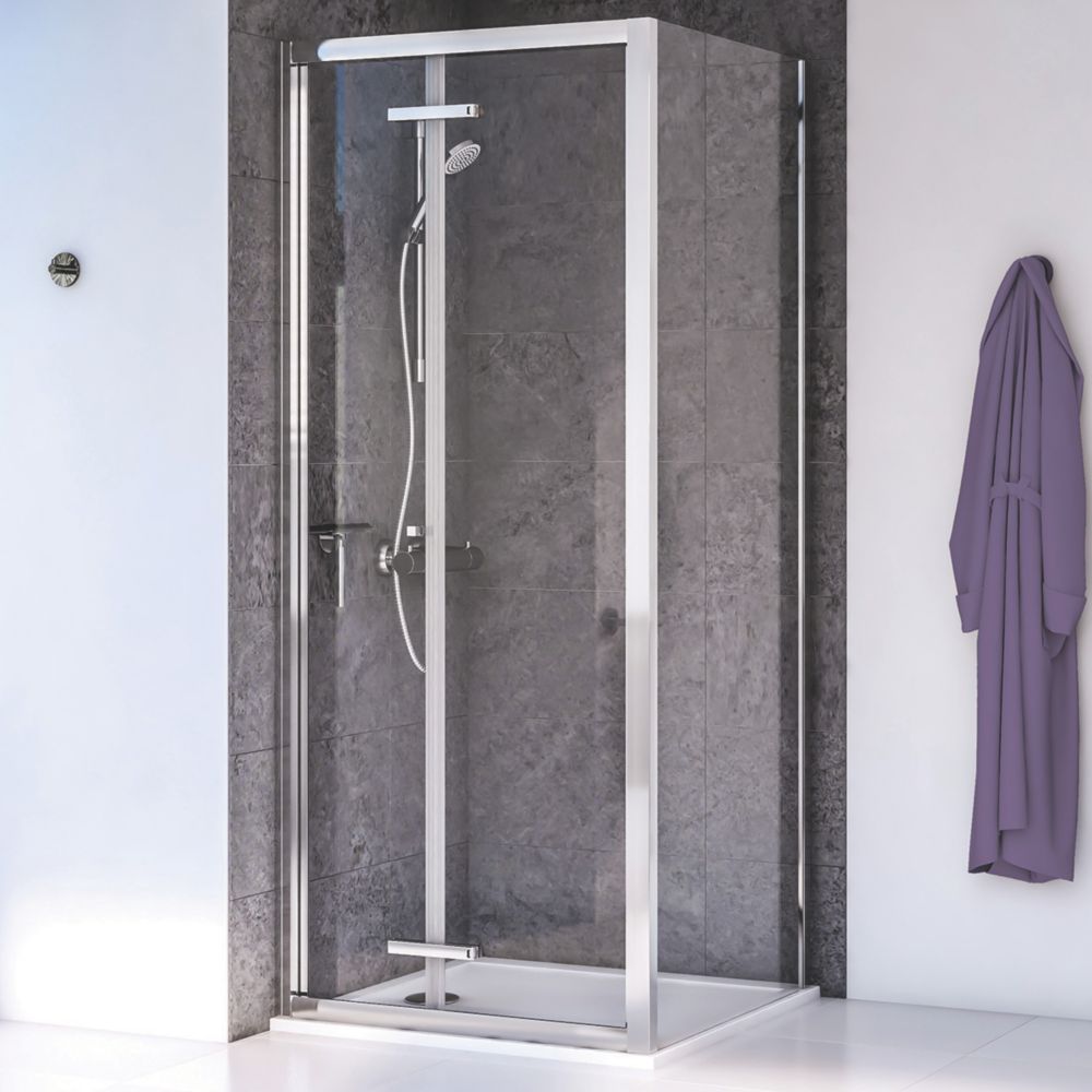 Image of Aqualux Edge 8 Semi-Frameless Square Shower Enclosure Reversible Left/Right Opening Polished Silver 760mm x 760mm x 2000mm 
