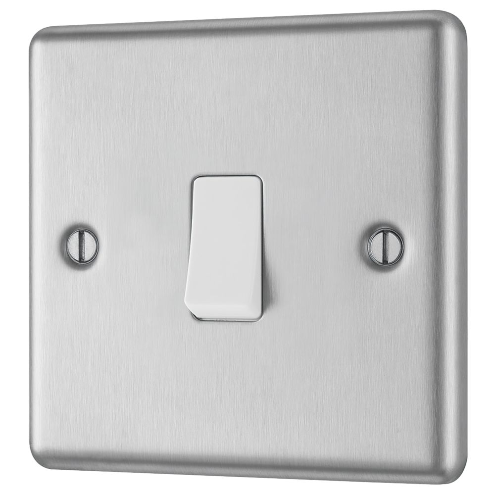 Image of LAP 10AX 1-Gang 2-Way Light Switch Brushed Stainless Steel with White Inserts 