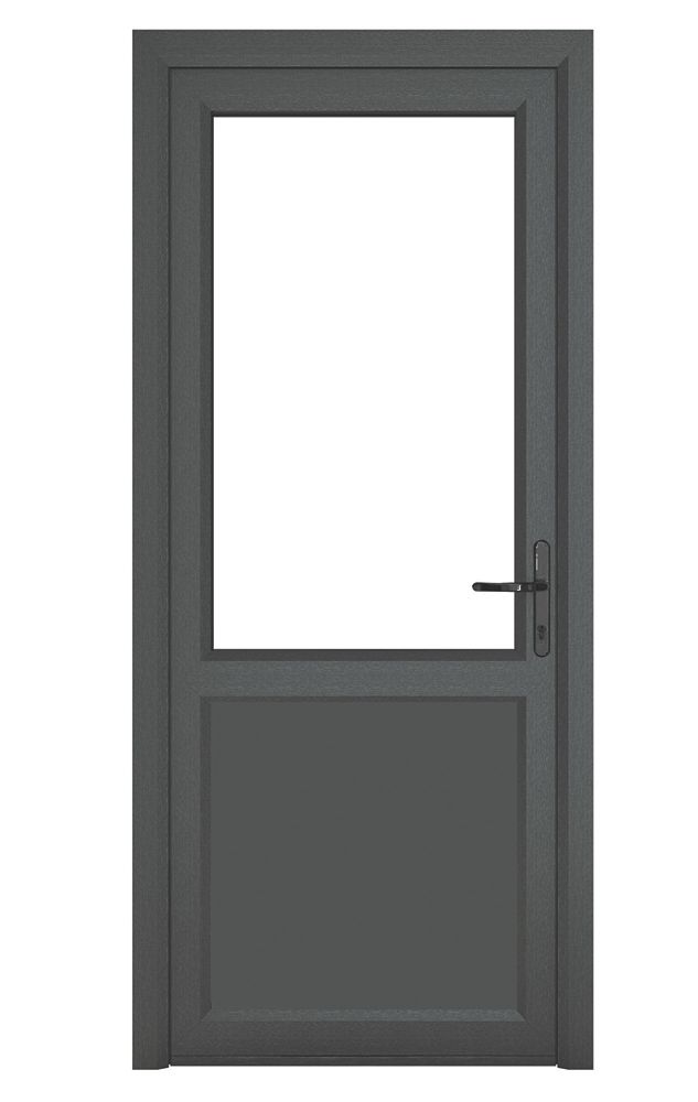 Image of Crystal 1-Panel 1-Clear Light Left-Hand Opening Anthracite Grey uPVC Back Door 2090mm x 890mm 