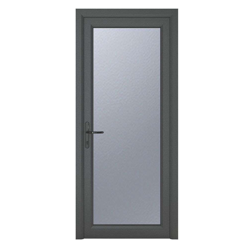 Image of Crystal Fully Glazed 1-Obscure Light RH Anthracite Grey uPVC Back Door 2090mm x 840mm 