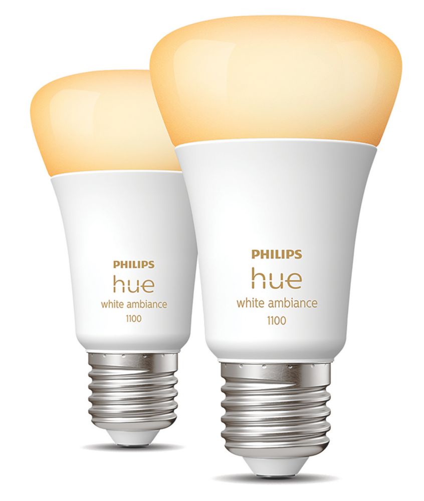 Image of Philips Hue White Ambiance Bluetooth ES A19 LED Smart Light Bulb 8.5W 806lm 2 Pack 