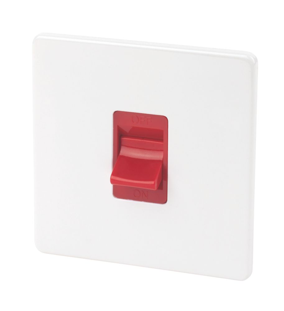 Image of Varilight 45AX 1-Gang DP Cooker Switch Ice White with Red Inserts 