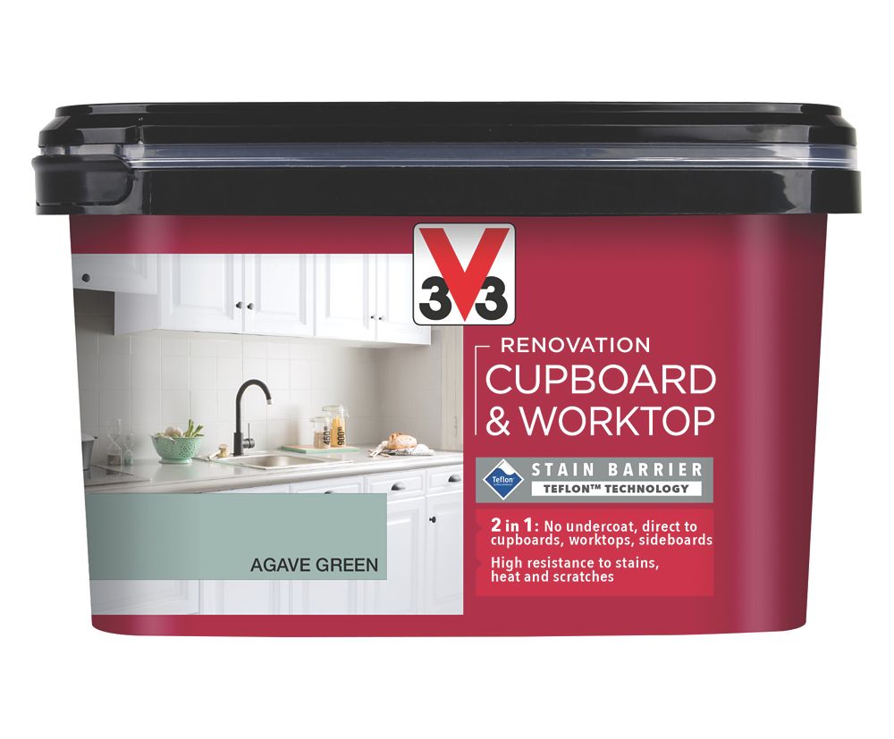 Image of V33 Renovation Cupboard & Worktop Paint Satin Agave Green 2Ltr 