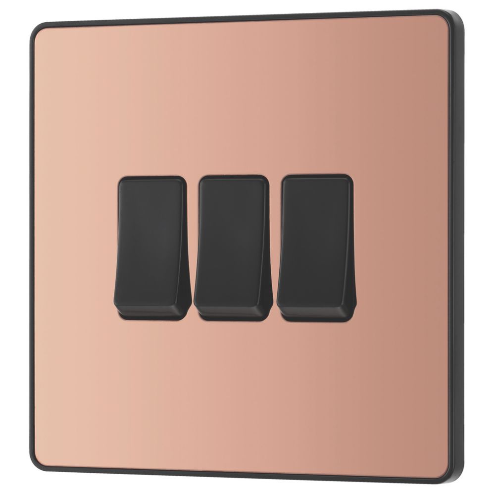 Image of British General Evolve 20 A 16AX 3-Gang 2-Way Light Switch Copper with Black Inserts 