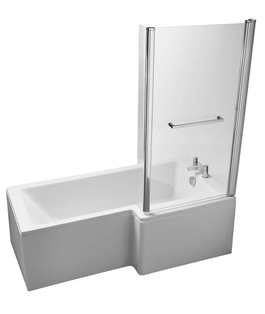 Image of Ideal Standard Giovo Cube L-Shape Shower Bath Right-Hand Acrylic No Tap Holes 1700mm 