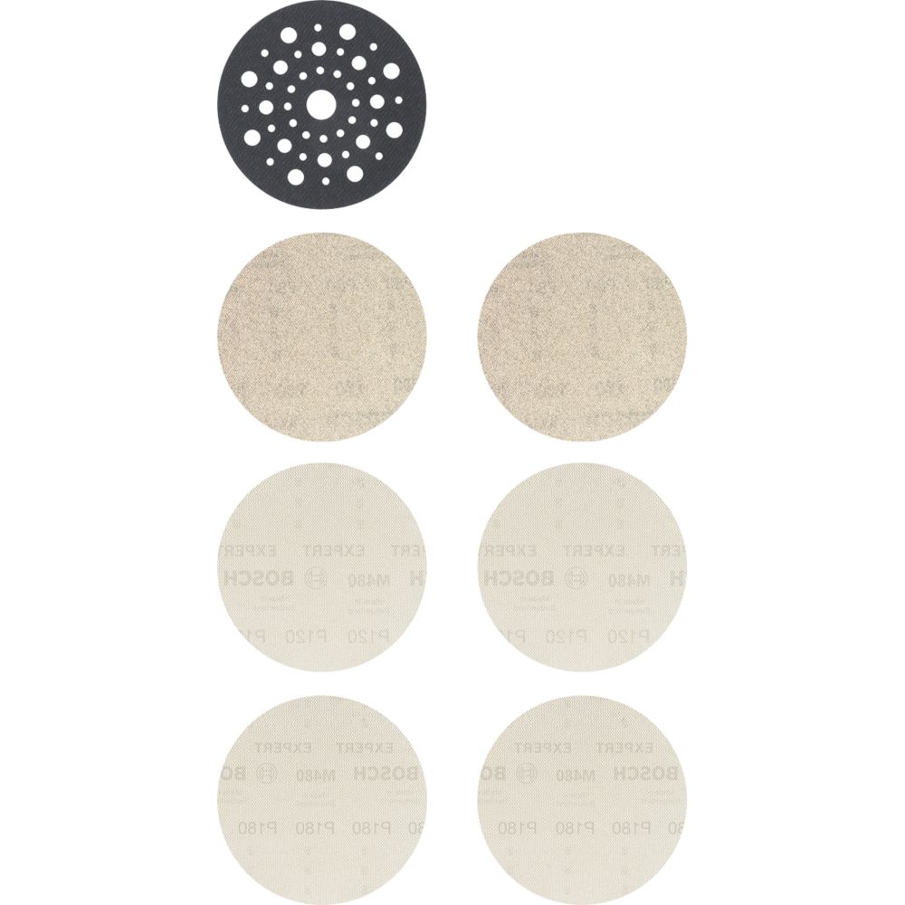 Image of Bosch Expert M480 Random Orbital Sanding Net Starter Kit Mesh 125mm 80 / 120 / 180 Grit 7 Pack 
