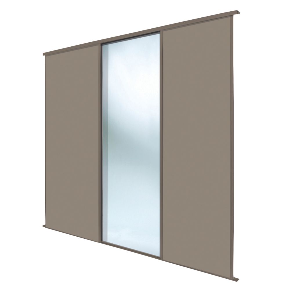 Image of Spacepro Classic 3-Door Sliding Wardrobe Door Kit Stone Grey Frame Stone Grey / Mirror Panel 2216mm x 2260mm 