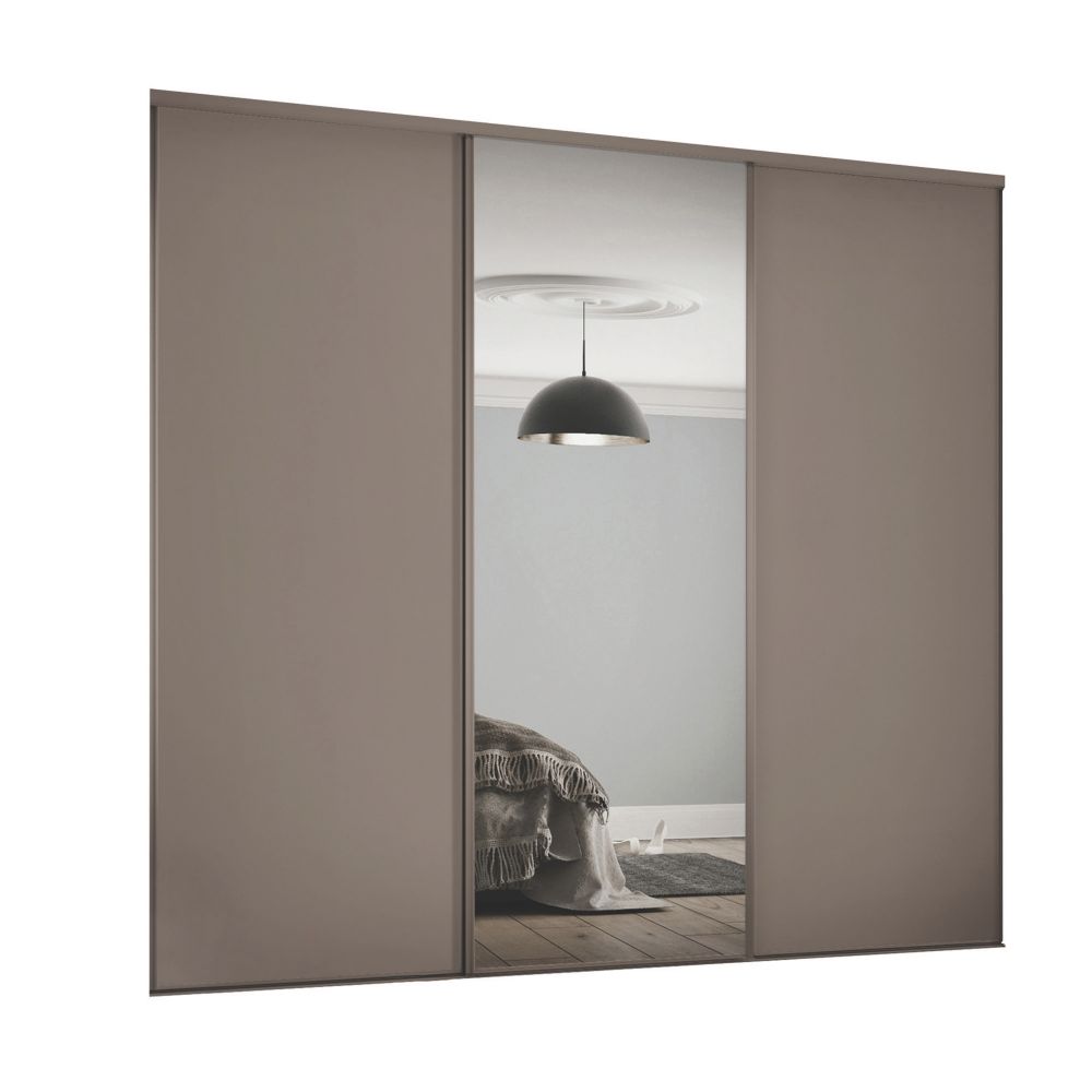 Image of Spacepro Classic 3-Door Sliding Wardrobe Door Kit Stone Grey Frame Stone Grey / Mirror Panel 2216mm x 2260mm 