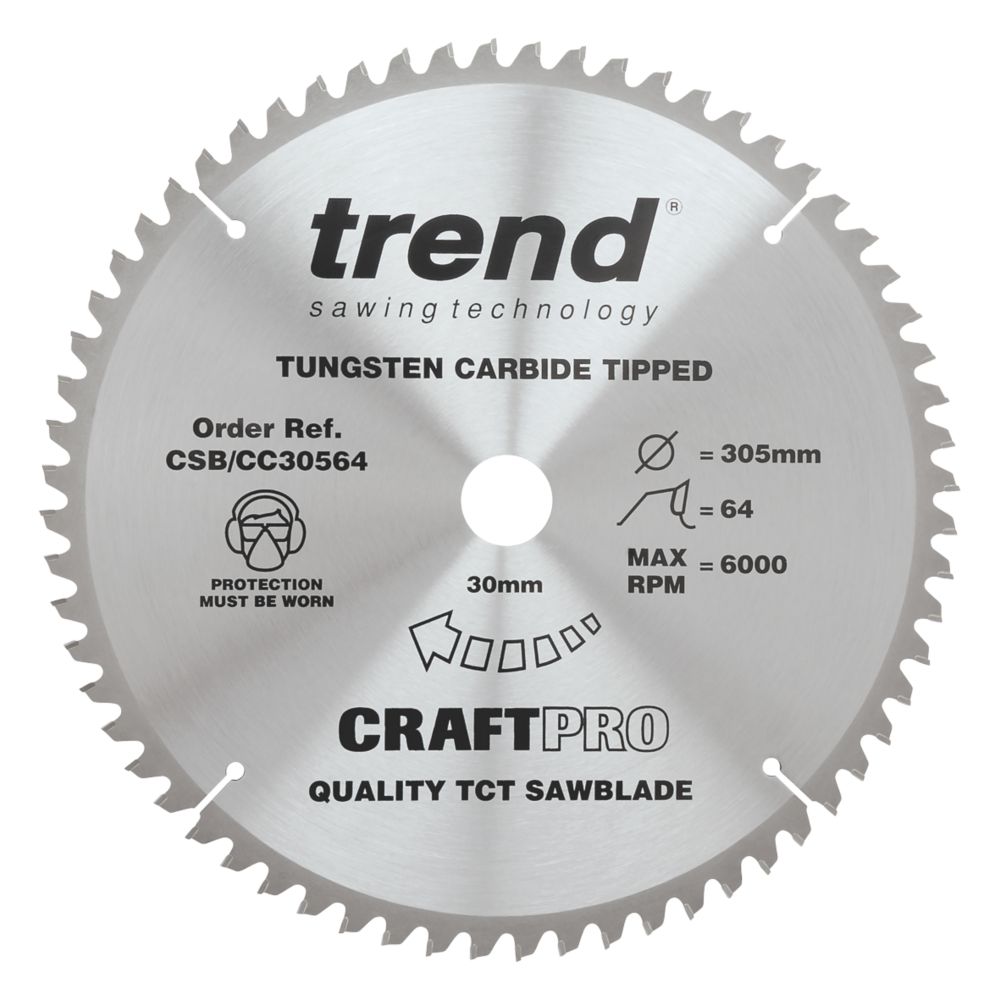 Image of Trend CraftPro CSB/CC30564 Wood Crosscut Circular Saw Blade 305mm x 30mm 64T 