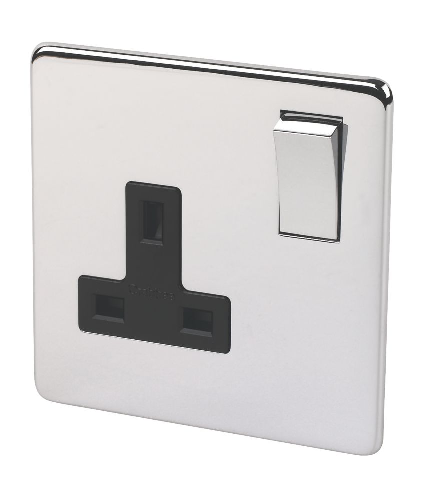 Image of Crabtree Platinum 13A 1-Gang DP Switched Plug Socket Polished Chrome with Black Inserts 