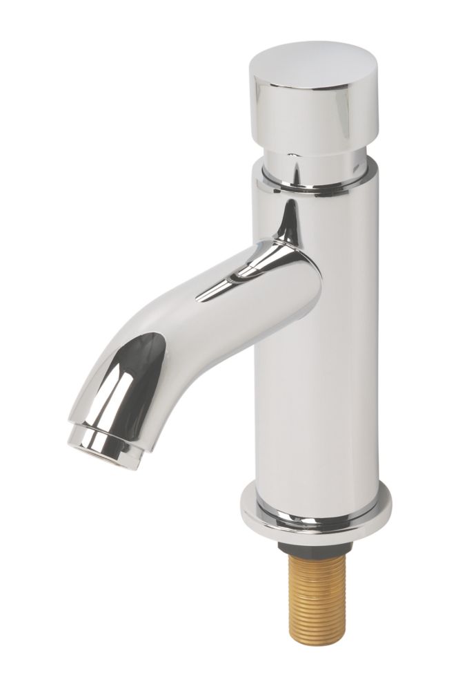Image of Self-Closing Contemporary Non-Concussive Bathroom Basin Tap Chrome 