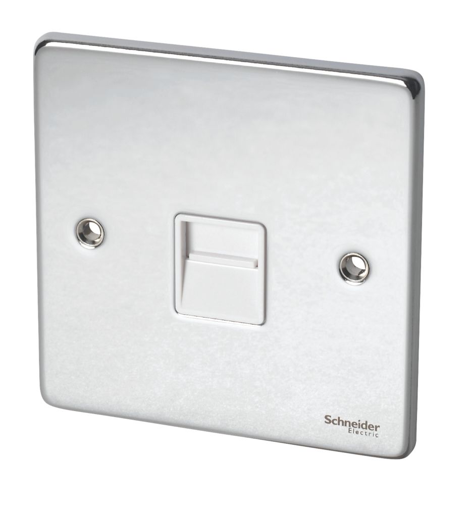 Image of Schneider Electric Ultimate Low Profile Slave Telephone Socket Polished Chrome with White Inserts 