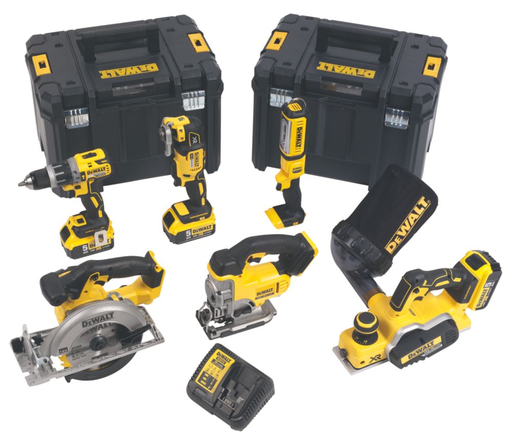 Image of DeWalt DCK655P3T-GB 18V 3 x 5.0Ah Li-Ion XR Cordless 6-Piece Power Tool Kit 