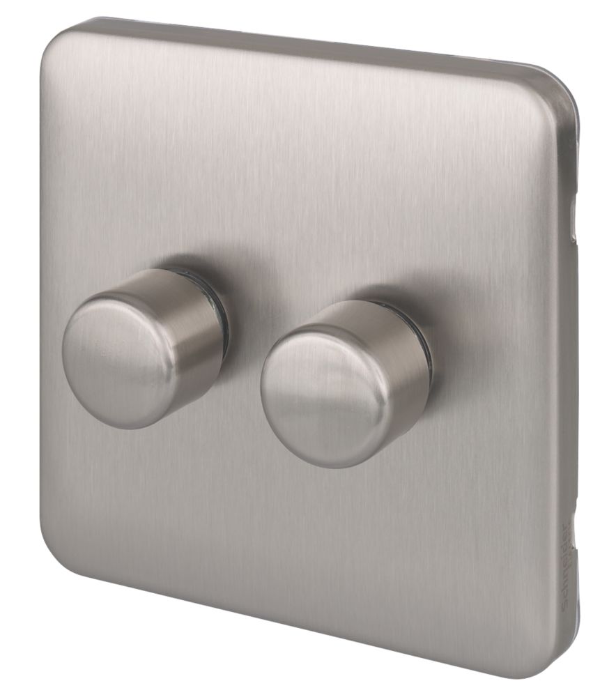 Image of Schneider Electric Lisse Deco 2-Gang 2-Way Dimmer Brushed Stainless Steel 