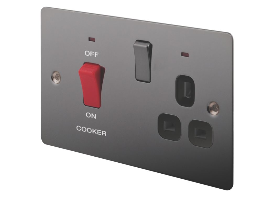 Image of LAP 45A 2-Gang DP Cooker Switch & 13A DP Switched Socket Black Nickel with LED with Black Inserts 