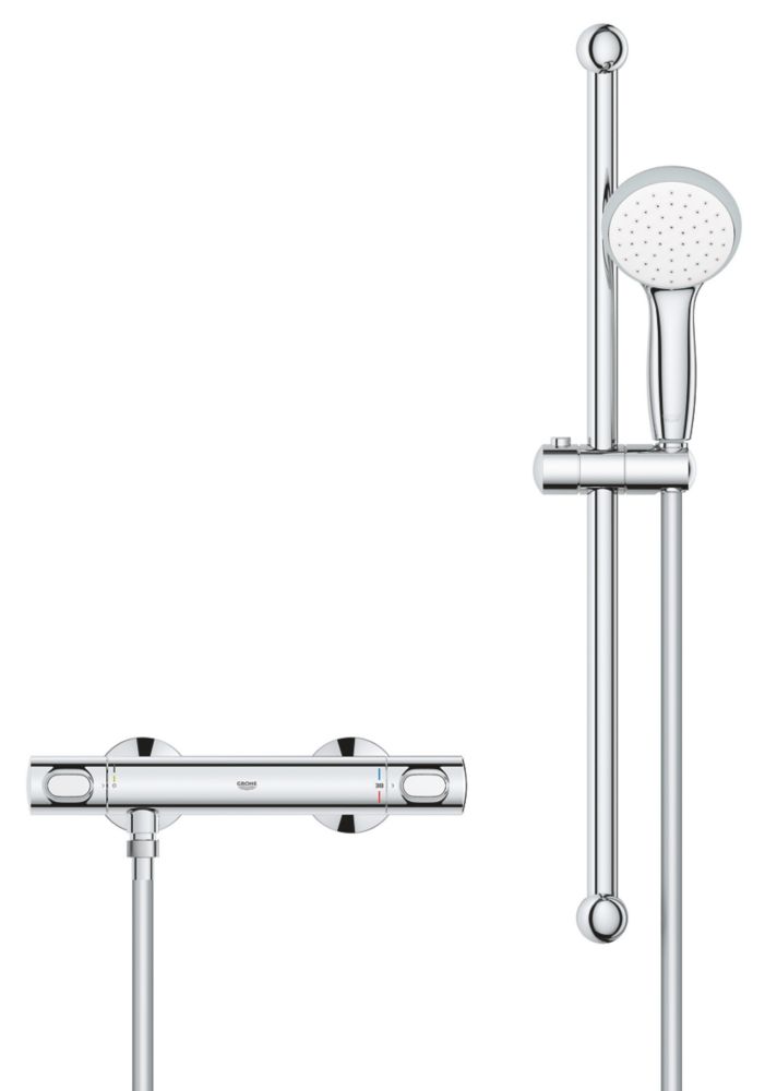 Image of Grohe Precision Flow HP Rear-Fed Exposed Chrome Thermostatic Shower Mixer Set 