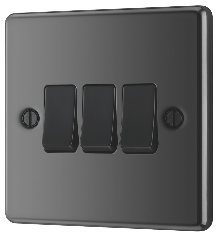 Image of LAP 10AX 3-Gang 2-Way Light Switch Black Nickel with Black Inserts 