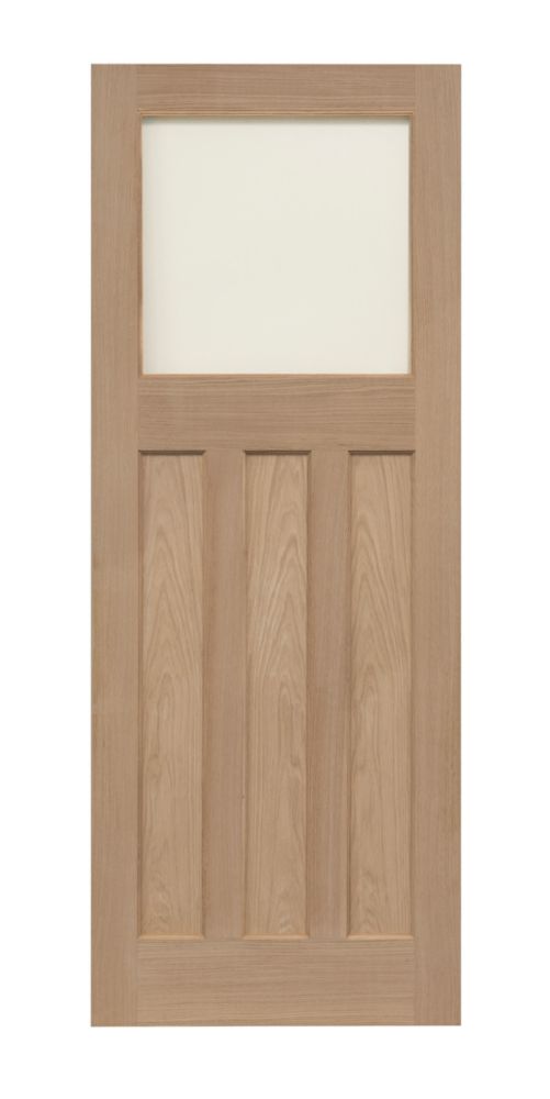 Image of Edwardian 1-Clear Light Unfinished Oak Wooden 3-Panel Internal Door 1981mm x 686mm 