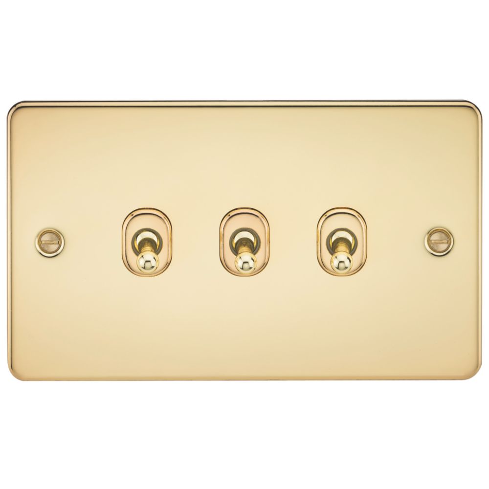 Image of Knightsbridge 10AX 3-Gang 2-Way Light Switch Polished Brass 