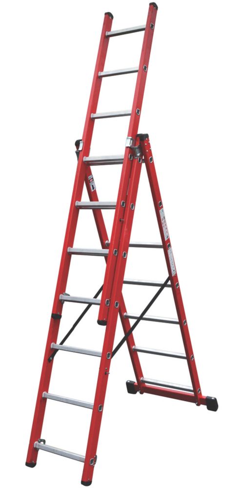 Image of Lyte 3-Section 3-Way Fibreglass & Aluminium Combination Ladder 4.12m 