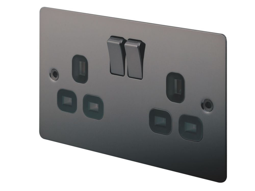 Image of LAP 13A 2-Gang DP Switched Plug Socket Black Nickel with Black Inserts 