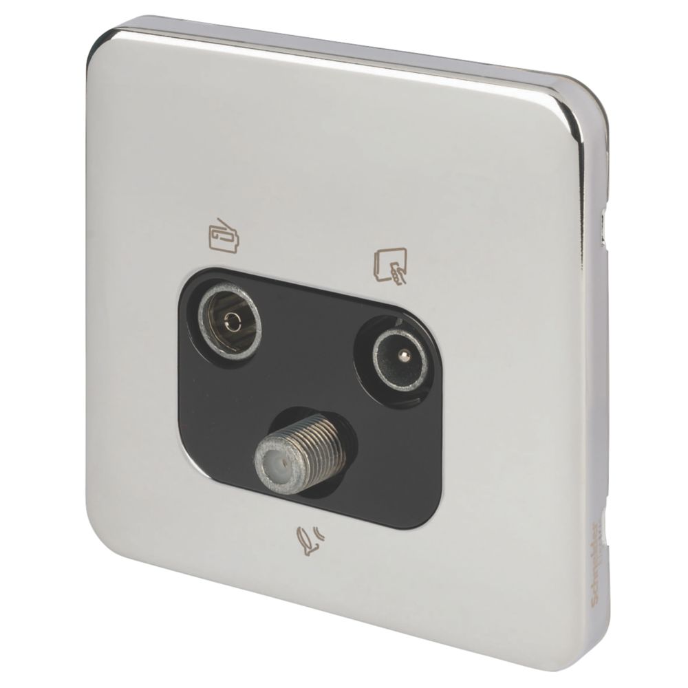 Image of Schneider Electric Lisse Deco 1-Gang Triplex Multimedia Socket Polished Chrome with Black Inserts 