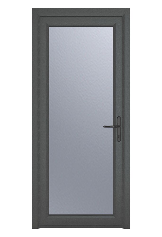 Image of Crystal Fully Glazed 1-Obscure Light Left-Hand Opening Anthracite Grey uPVC Back Door 2090mm x 920mm 