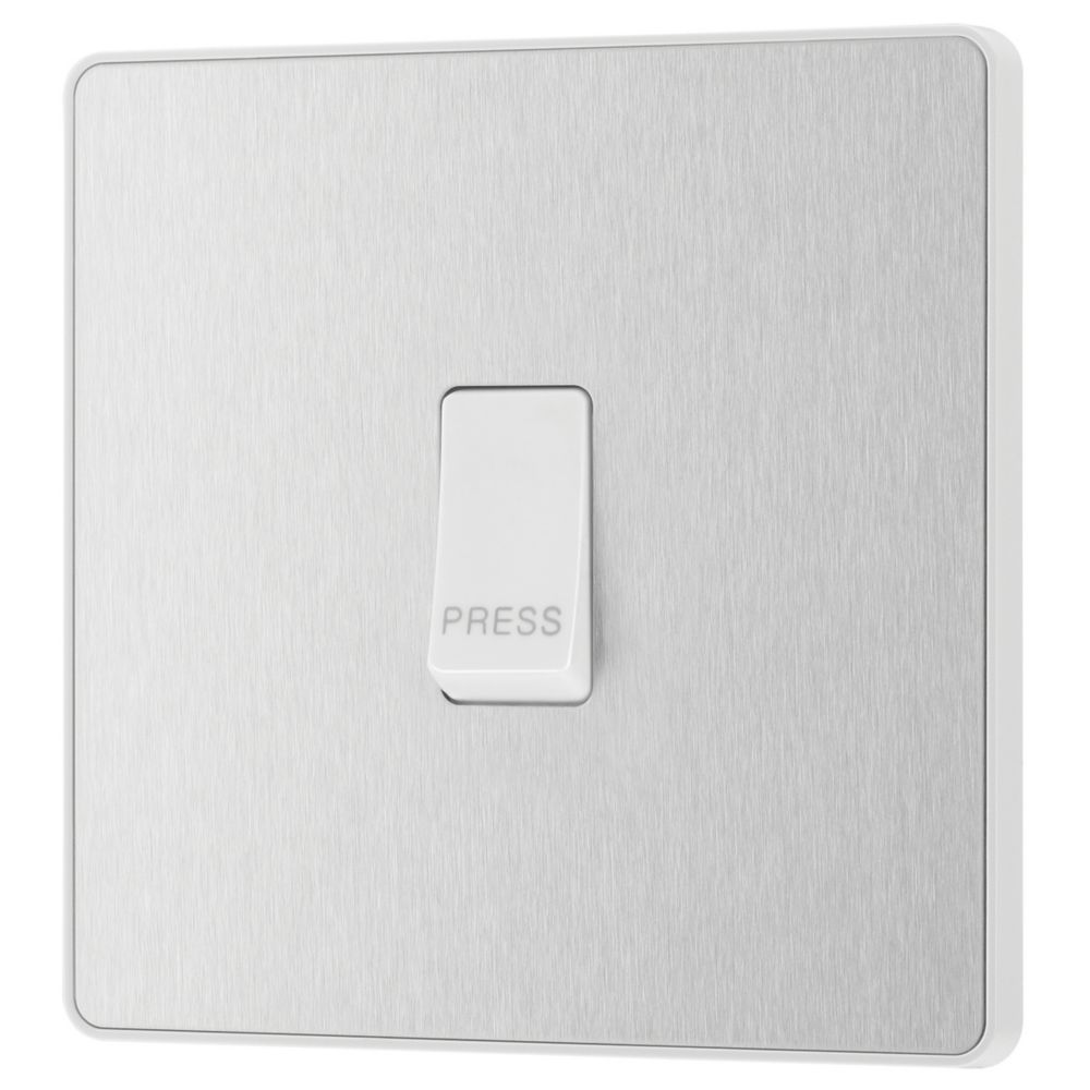 Image of British General Evolve 10A 1-Gang 1-Way Bell Push Switch Brushed Steel with White Inserts 