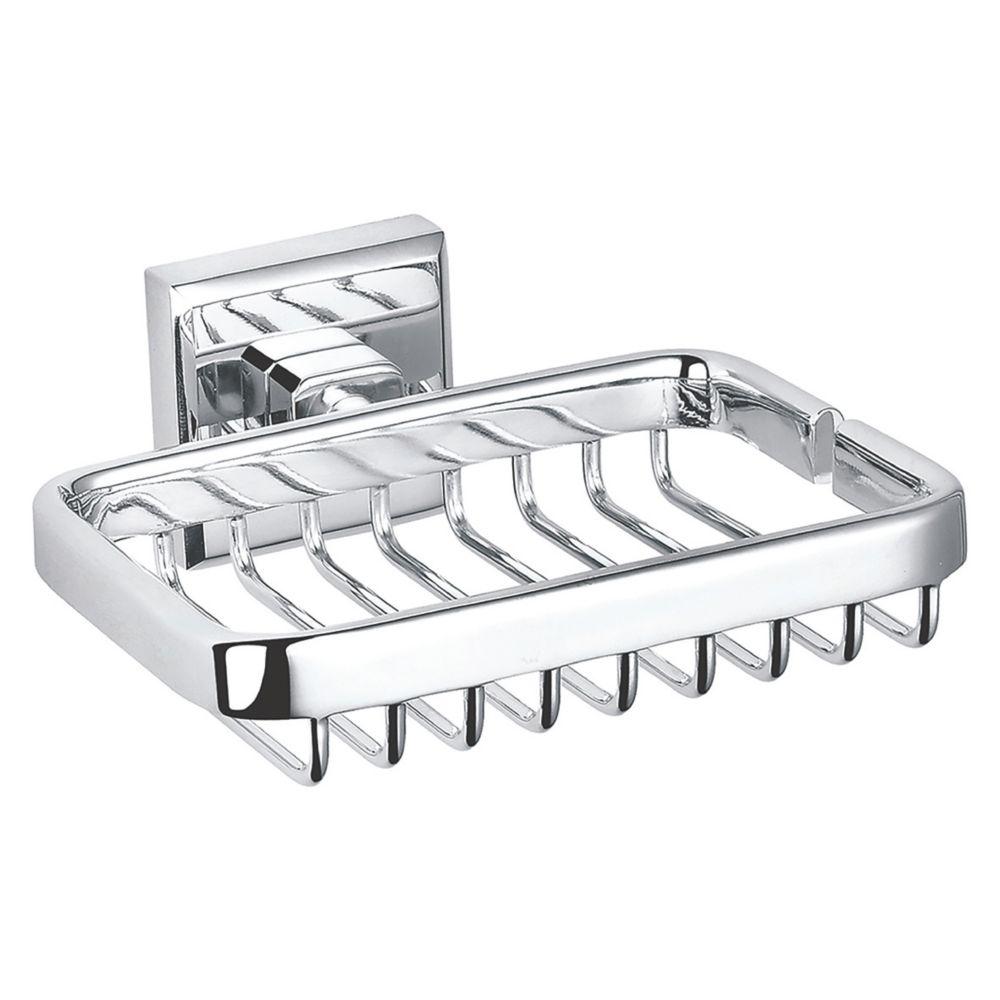 Image of Aqualux Goodwood Glass Soap Basket Chrome 