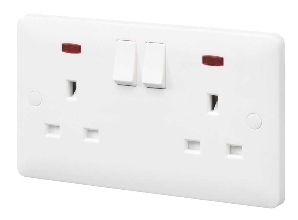Image of MK Base 13A 2-Gang SP Switched Socket White with Neon with White Inserts 