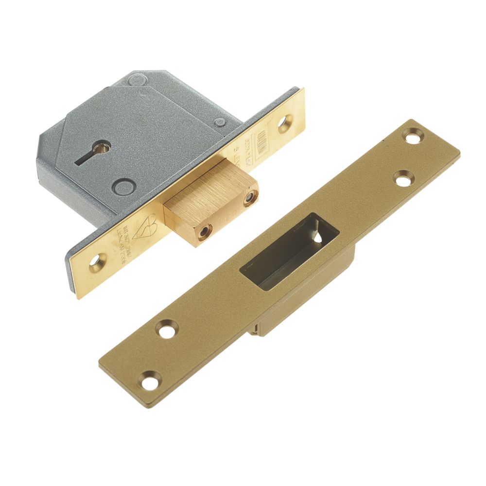Image of Union Fire Rated Polished Brass BS 5-Lever Mortice Deadlock 67mm Case - 40mm Backset 